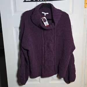 Seven7 XL Rich Purple Knit Cowl Neck Turtleneck Sweater Warm